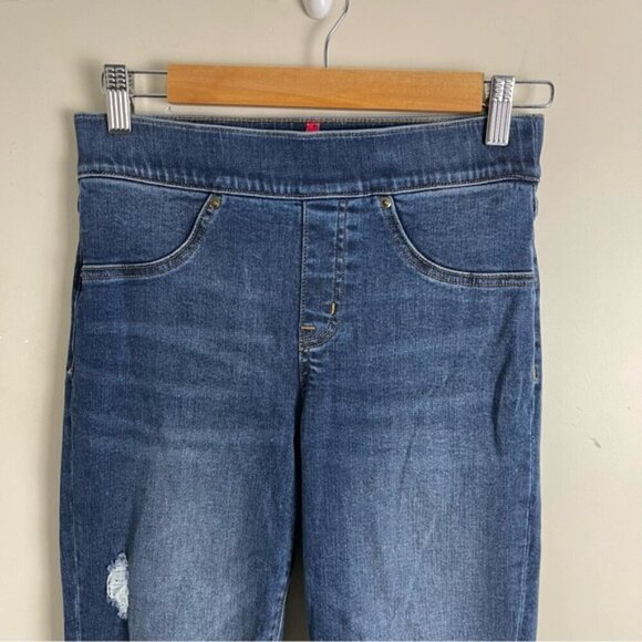 SPANX DISTRESSED SKINNY JEAN tummy control shaping pull on medium wash Small - Picture 7 of 13